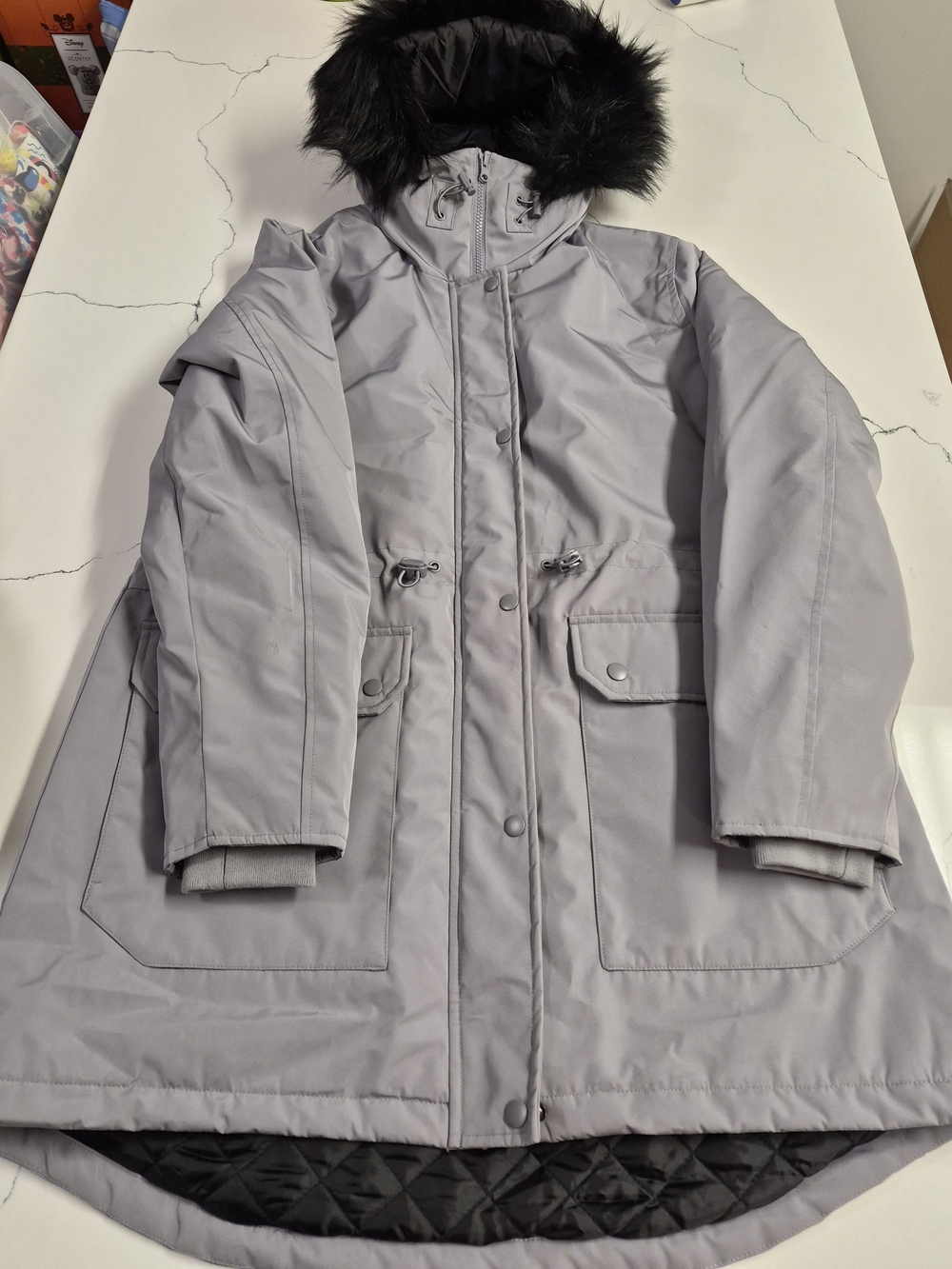 George Light Gray Puffer Parka with Black Faux Fur Hood